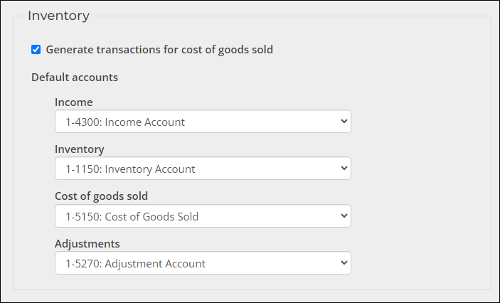 Viewing the default accounts from the Commerce system options